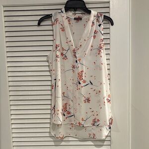 Floral Sleeveless Blouse - White and Pink